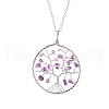 Natural Rose Quartz Chips Beaded Tree of Life Pendant Necklaces PW-WG63202-03-1