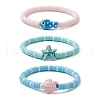 3Pcs 3 Styles Flat Round Handmade Polymer Clay Heishi Beaded Stretch Bracelets BJEW-JB11715-2