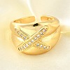 Brass Micro Pave Cubic Zirconia Adjustable Open Cuff Rings for Women RJEW-K292-11G-1