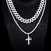 2Pcs Cross Zinc Alloy Clear Cubic Zirconia Pendant Double Layer Necklaces for Women Men FS-WG0C5CD-02-1