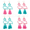 FIBLOOM 4 Pairs 4 Colors Alloy Flamingo Dangle Earrings EJEW-FI0003-20-8