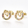 Brass Micro Pave Cubic Zirconia(Random Mixed Color) Ear Studs EJEW-S201-93-1