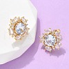 Brass Micro Pave Clear Cubic Zirconia Stud Earrings EJEW-C139-08G-3