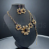 Flower Alloy Rhinestone Pendant Necklace & Stud Dangle Earring & Link Bracelets Sets FS-WG49F82-01-2