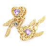 Rack Plating Alloy Pave Violet Rhinestone Heart with Feather European Dangle Charms FIND-B034-19G-03-2