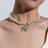 Alloy Butterfly Pendant Plastic Imitation Pearl Beaded Necklaces for Women FS-WGADDC6-01-4