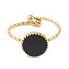 Ion Plating(IP) 304 Stainless Steel Enamel Flat Round Open Cuff Rings for Women RJEW-L107-075B-G-2