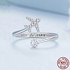 Airplane & Flower Rhodium Plated 925 Sterling Silver Micro Pave Clear Cubic Zirconia Cuff Rings for Women FS-WGB9FE4-02-1