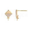 Brass Micro Pave Clear Cubic Zirconia Stud Earring Findings KK-S364-137-3