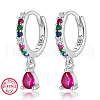 925 Sterling Silverr Micro Pave Cubic Zirconia Geometric Teardrop Hoop Earrings JL9080-10-1