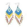 Glass Seed Braided Rhombus with Tassel Chandelier Earrings EJEW-H084-03P-1