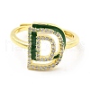 Mixed Color Enamel Initial Letter Adjustable Ring with Clear Cubic Zirconia RJEW-P045-01G-D-2