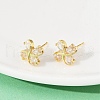 Flower Brass Micro Pave Clear Cubic Zirconia Stud Earrings EJEW-U064-03G-4