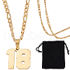Beebeecraft 1Pc 304 Stainless Steel Figaro Chain Number Pendant Necklaces NJEW-BBC0001-28B-G-1