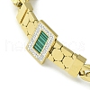 Green Synthetic Turquoise & Cubic Zirconia Rectangle Link Bracelet BJEW-Q775-05G-3