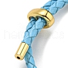Brass Column Bar Link Bracelet with Leather Cords BJEW-G675-05G-03-3