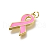 October Breast Cancer Pink Awareness Ribbon Brass Enamel Pendants KK-S517-04F-G-2