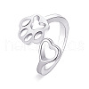 Paw Print with Heart Alloy Cuff Rings for Women WGE50A0-02-2