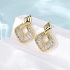 Rhombus Brass Micro Pave Clear Cubic Zirconia Dangle Stud Earrings EJEW-F373-02G-1