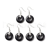 Natural Obsidian Donut Dangle Earrings EJEW-G300-01P-06-1