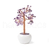 Mother's Day Natural Amethyst Chips with Brass Wrapped Wire Money Tree on Ceramic Vase Display Decorations DJEW-B007-02B-1