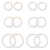 FIBLOOM 6 Pairs 6 Style Plastic Imitation Pearl Beaded Hoop Earrings with Iron Pins for Women EJEW-FI0002-10-1