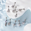 316L Surgical Stainless Steel Clear Cubic Zirconia Curved Barbell Belly Rings WG7644D-08-4