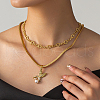 Vintage Stainless Steel & Brass Snake Chain Double-layered Clear Cubic Zirconia Bird Pendant Necklaces IF6891-4