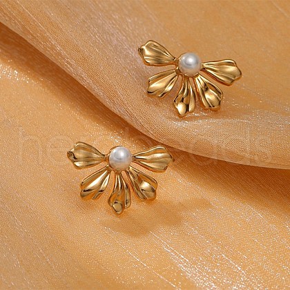 304 Stainless Steel ABS pearl Stud Earrings EJEW-S226-07G-05-1