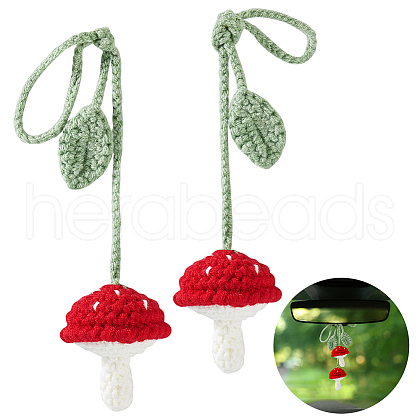 Handmade DIY Wool Crochet Mushroom and Leaf Pendant Decorations AJEW-WH0314-465-1