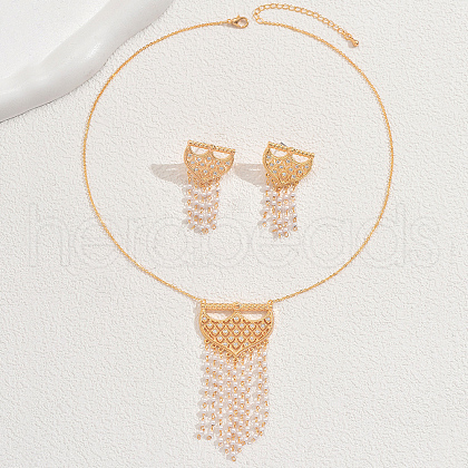 Elegant Middle Eastern Style Brass Micro Pave Cubic Zirconia Tassels Earrings & Necklaces Set for Women XY2551-1