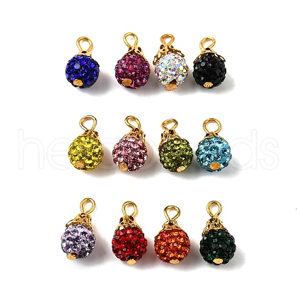 24Pcs 12 Colors Polymer Clay Rhinestone Beaded Pendants PALLOY-PH01793-1