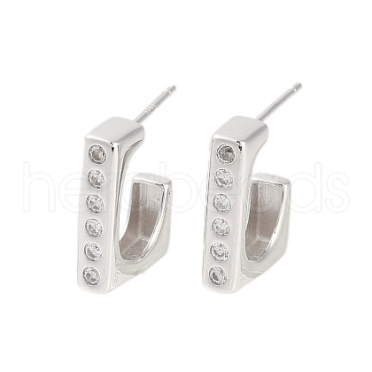925 Sterling Silver Micro Pave Clear Cubic Zirconia Stud Earrings EJEW-U013-03P-1