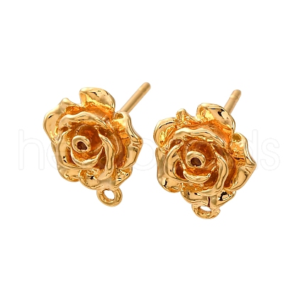 Flower Brass Stud Earring Findings KK-K382-33G-1