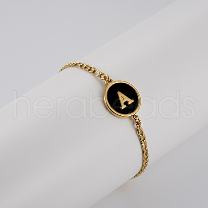 Flat Round with Letter Pattern 304 Stainless Steel Link Bracelets FS-WG4692B-41-1