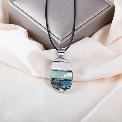 Oval Alloy Pave Natural Mixed Shell Pendant Necklaces FS-WGA0329-01-1