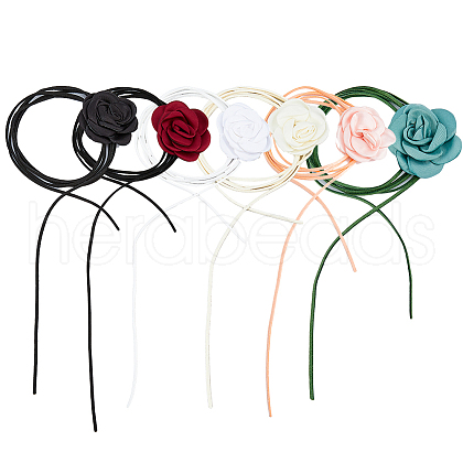 FIBLOOM 6Pcs 6 Colors Velvet Flower Collar Choker Necklaces Set NJEW-FI0001-09-1