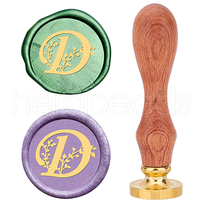 Brass Wax Seal Stamps with Rosewood Handle AJEW-WH0412-0118-1