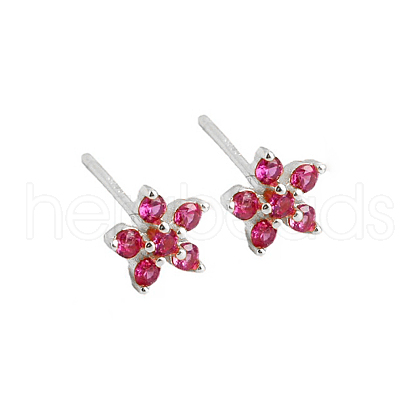 Elegant Sterling Silver Plum Cubic Zirconia Blossom Stud Earrings for Women VQ1749-6-1