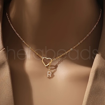 Heart Letter Brass Micro Pave Clear Cubic Zirconia Initial Lariat Necklaces FS-WG6D374-18-1