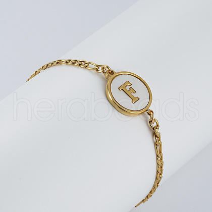 Flat Round with Letter Pattern 304 Stainless Steel Link Bracelets FS-WG4692B-48-1