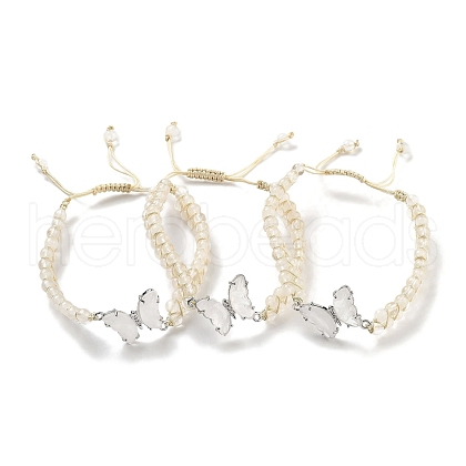 Natural Quartz Crystal Braided Round Bead Bracelets BJEW-K251-06C-1