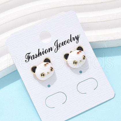 Brass Enamel Stud Earrings for Women EJEW-U049-02A-G-1