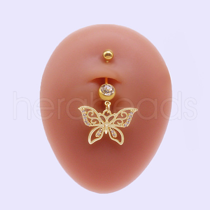 316L Surgical Stainless Steel Micro Pave Clear Cubic Zirconia Belly Rings FS-WGA8928-02-1