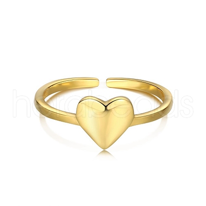 925 Sterling Silver Heart Open Cuff Rings RJEW-A019-05G-1