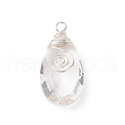 Wire Wrapped Transparent Glass Pendants PALLOY-JF01828-1