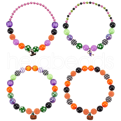 4Pcs 4 Styles Halloween Theme ABS Plastic Imitation Pearl & Acrylic & Resin Beaded Necklaces Set NJEW-AB00008-1