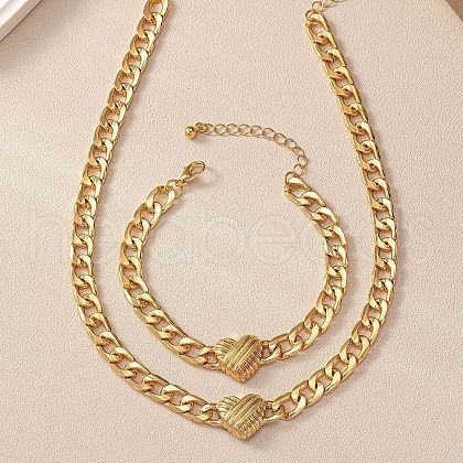 Heart Alloy Chain Necklaces & Link Bracelets Sets FS-WG6E79C-02-1