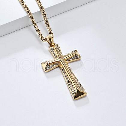Cross Stainless Steel Crystal Rhinestone Pendant Necklaces FS-WG08269-02-1