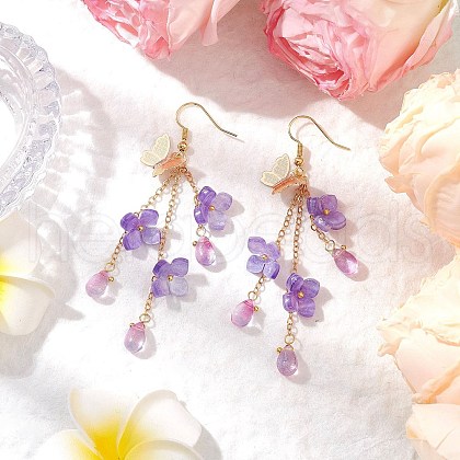 Flower Brass Dangle Earrings EJEW-TA00643-01-1
